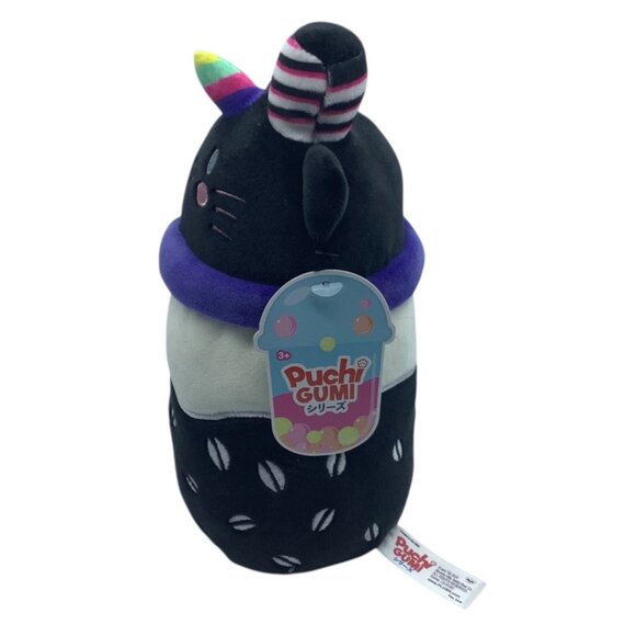 Puchi Gumi Black Cat Boba Plush Toy 9" Black & White Soft Stuffed Animal NEW - Picture 2 of 6